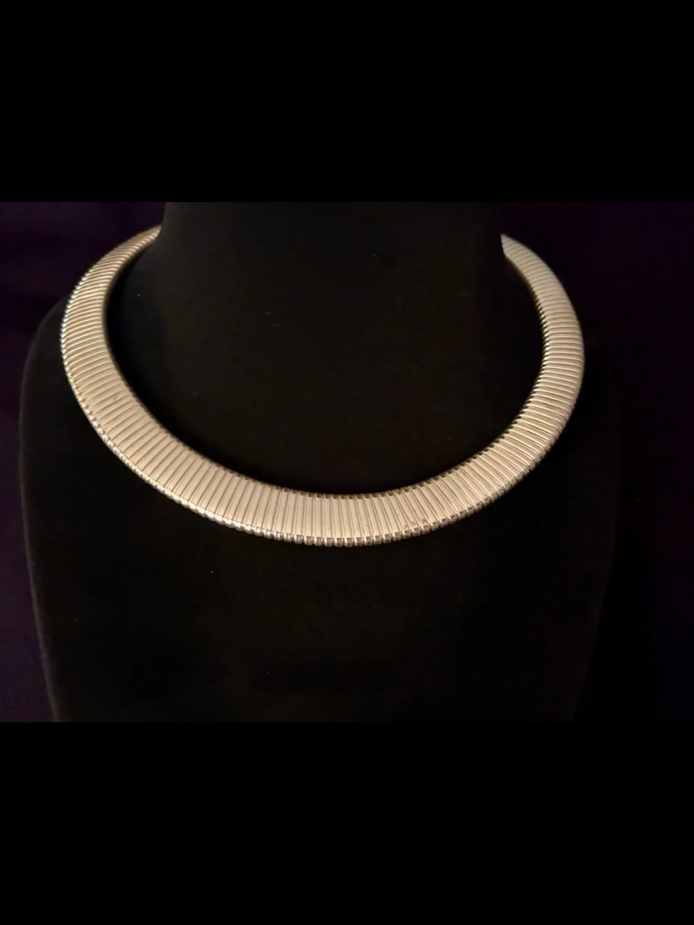 New Crown Trifari Silver Ribbed Collar Necklace